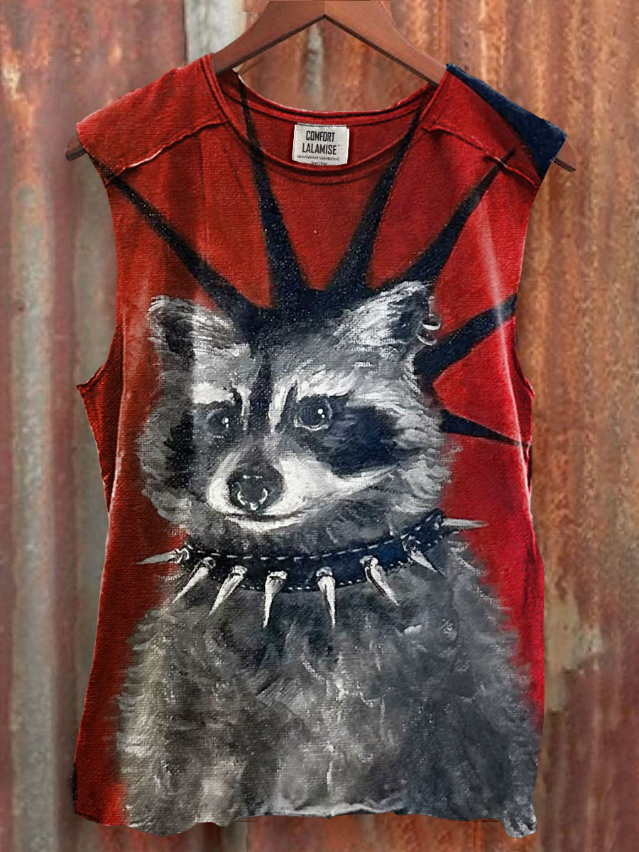 Raccoon Punk Art Print 100% Cotton Casual Tank Top