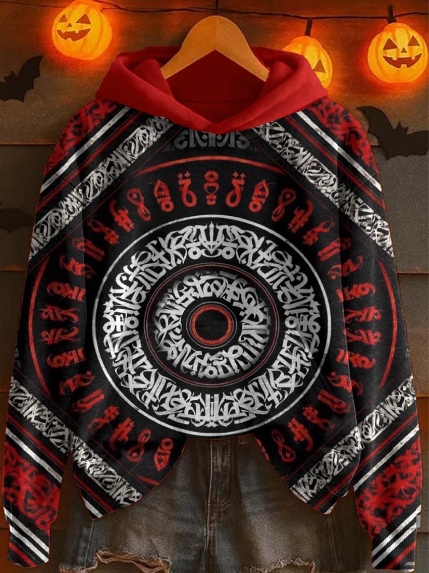 Red and Black Ethnic Viking Totem Art Cotton Casual Hoodie Sweatshirt