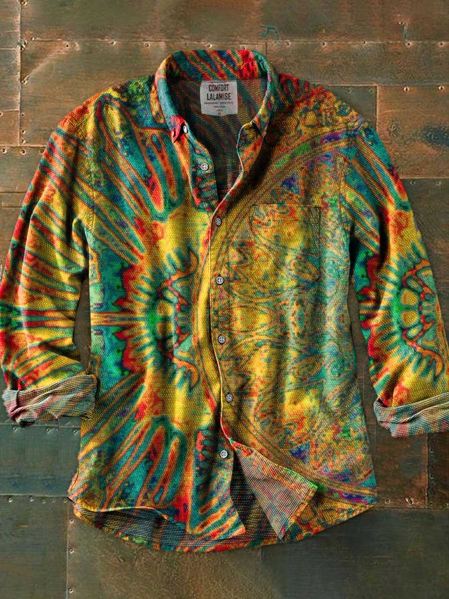 Vintage Abstrct Art Print 100% Cotton Long Sleeve Shirt