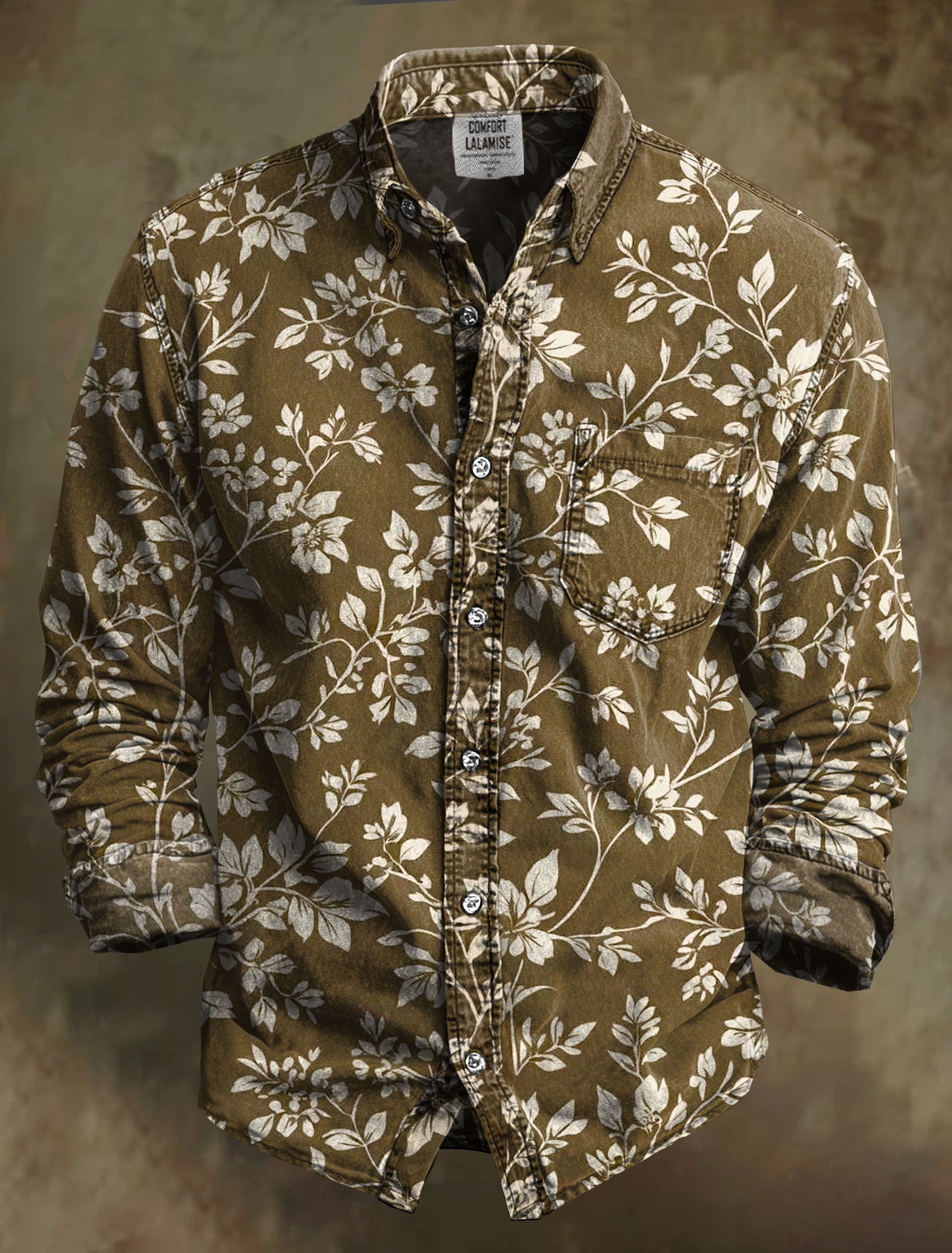 Vintage leaves Art Print 100% Cotton Long Sleeve Shirt