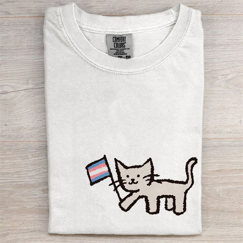 Cat With Transgender Flag Comfy T Shirt