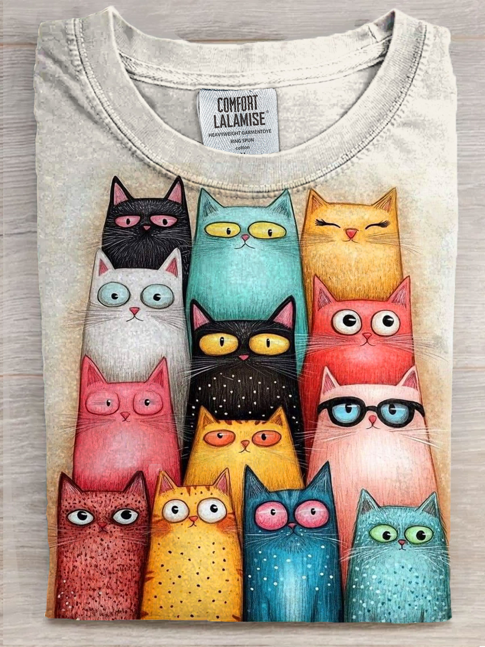 Cute Cat Art Print Casaul Short Sleeve T-shirt