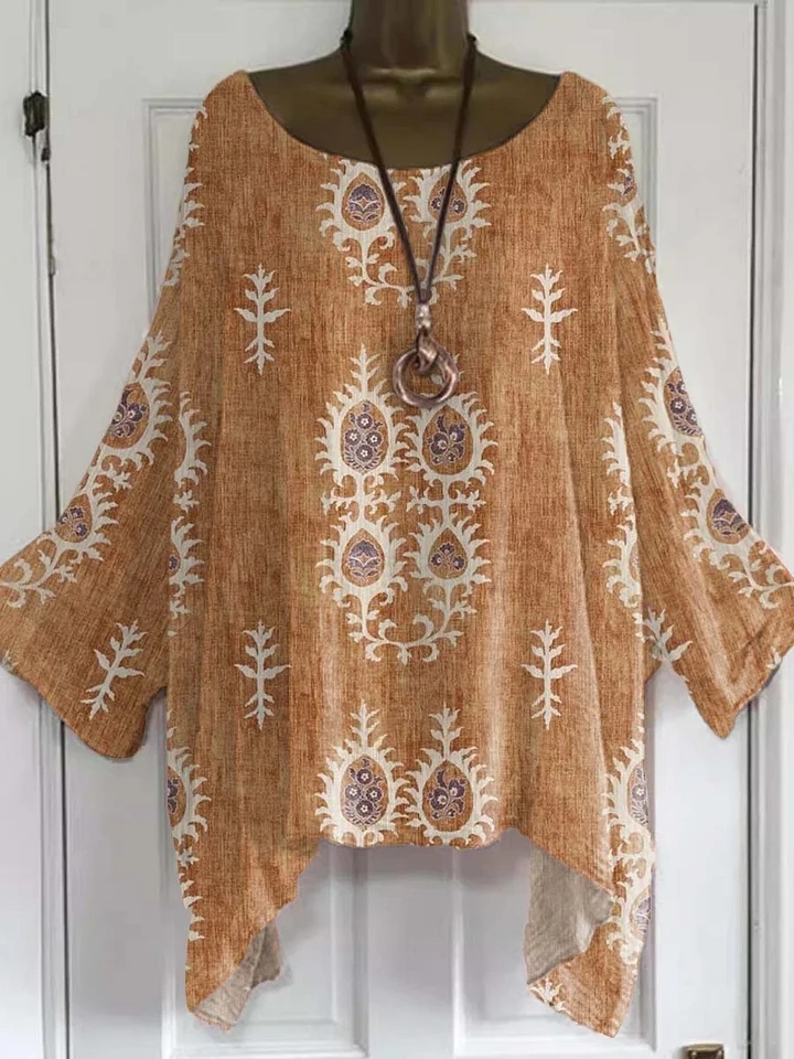 Women's Vintage Ethnic Floral Pattern Art Print Casual Top