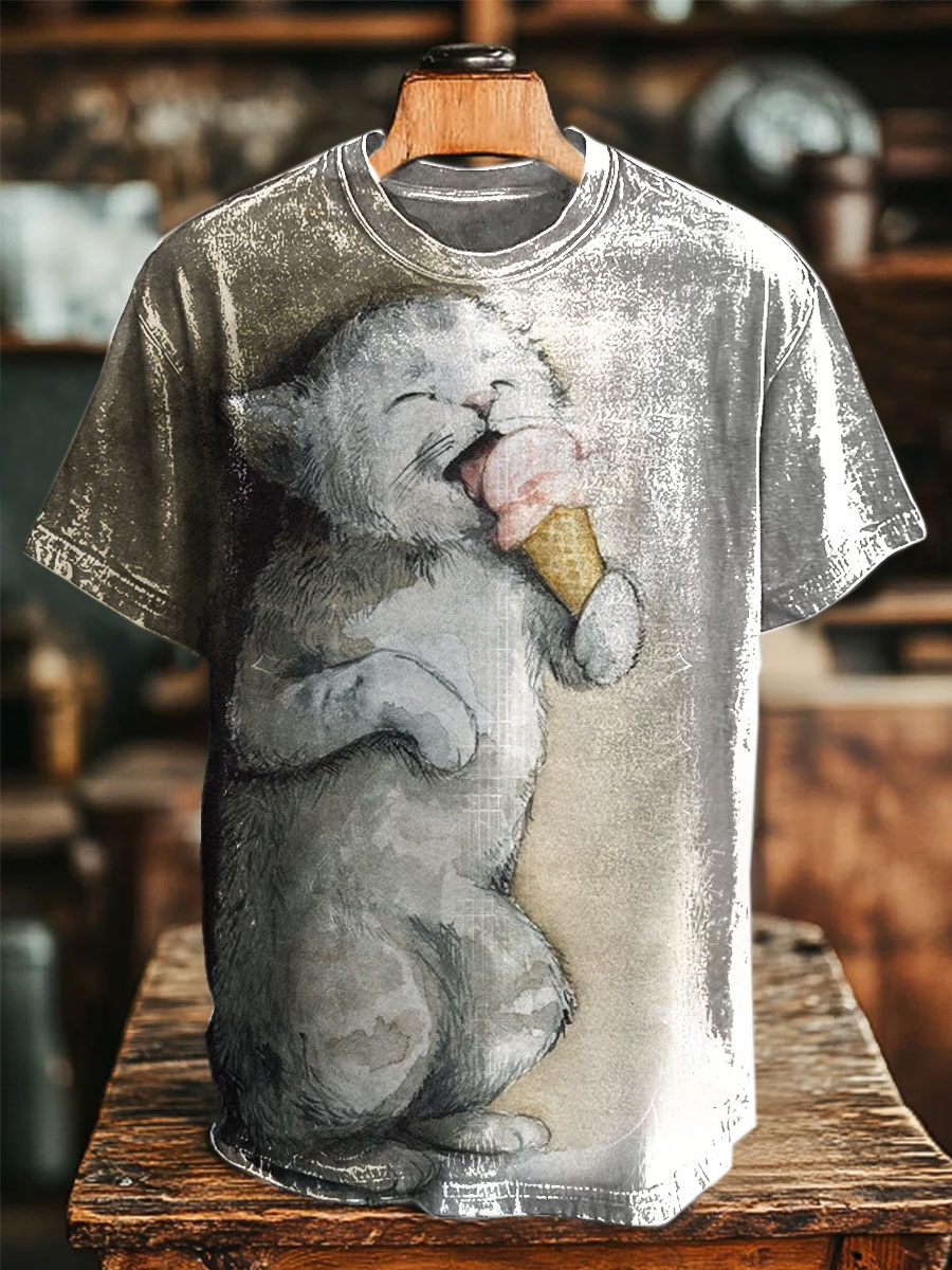 Funny Cat Print Casual Top
