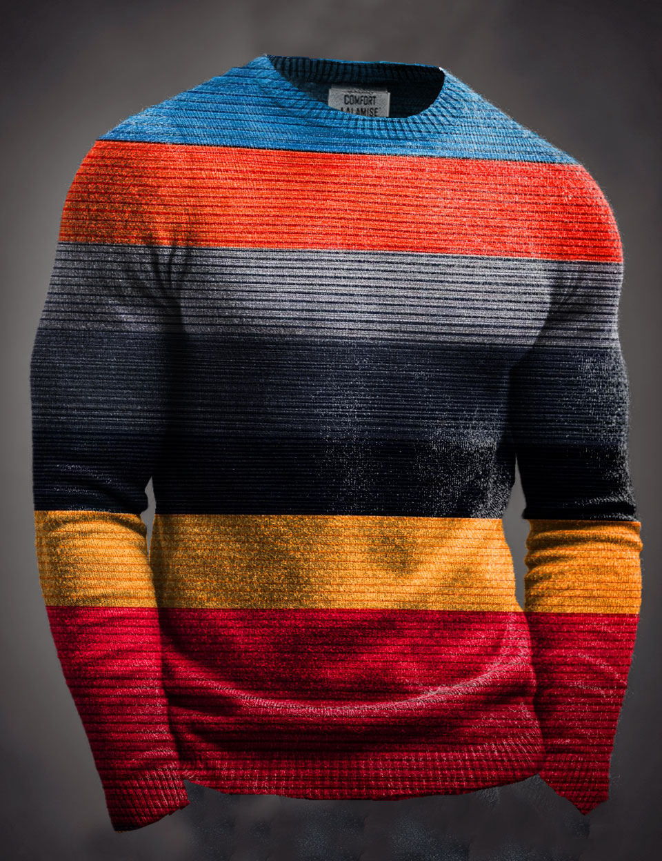 Color Block Art Print Knit Pullover Casual Long Sweater