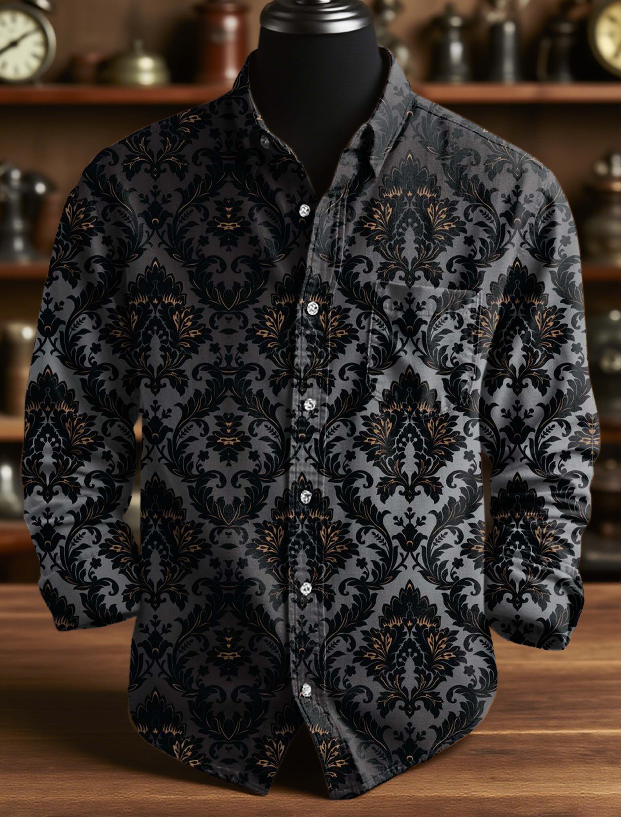 Vintage Gradient Symmetrical Pattern Art Print 100% Cotton Long Sleeve Shirt