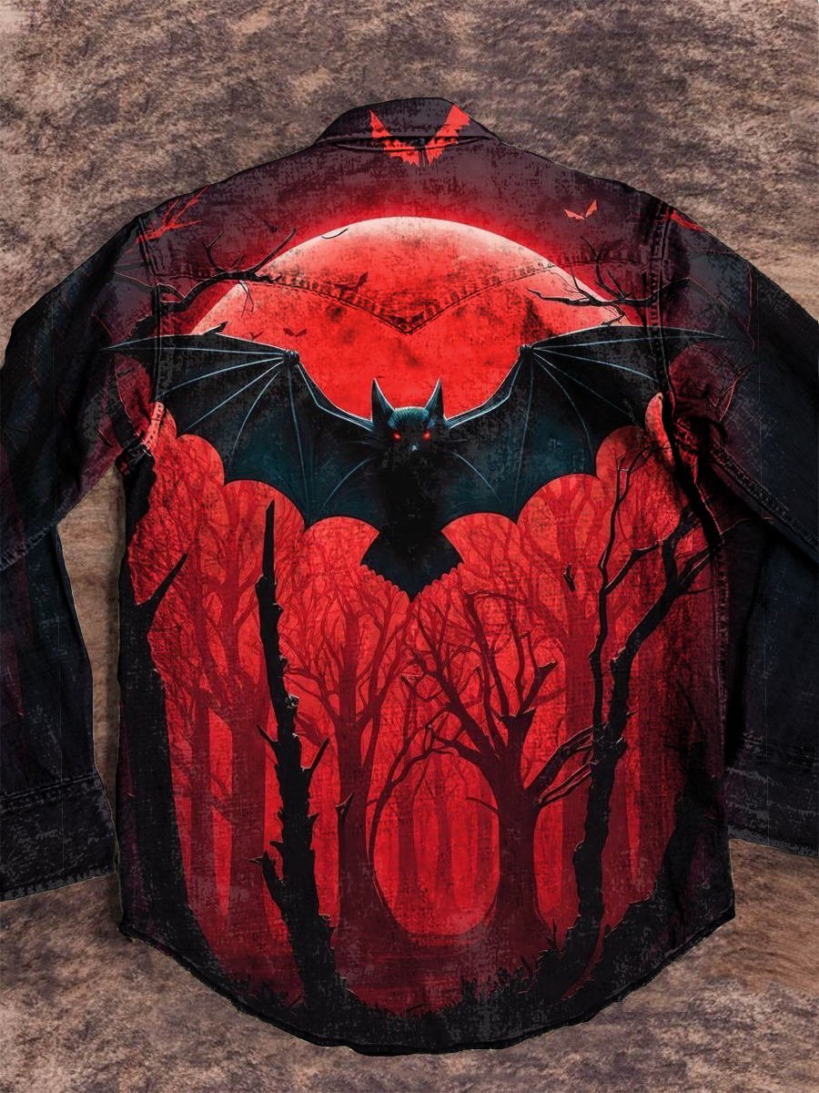 Vintage Bat Dark Halloween Art Print Casual Denim Jacket