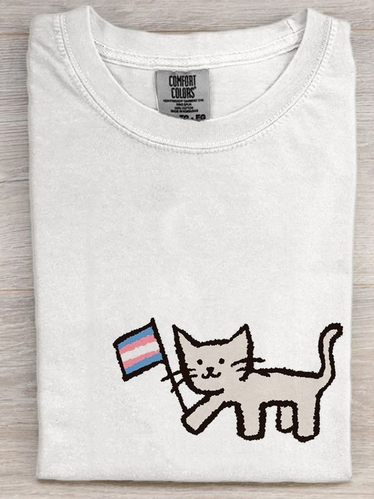 Cat With Transgender Flag Comfy T Shirt
