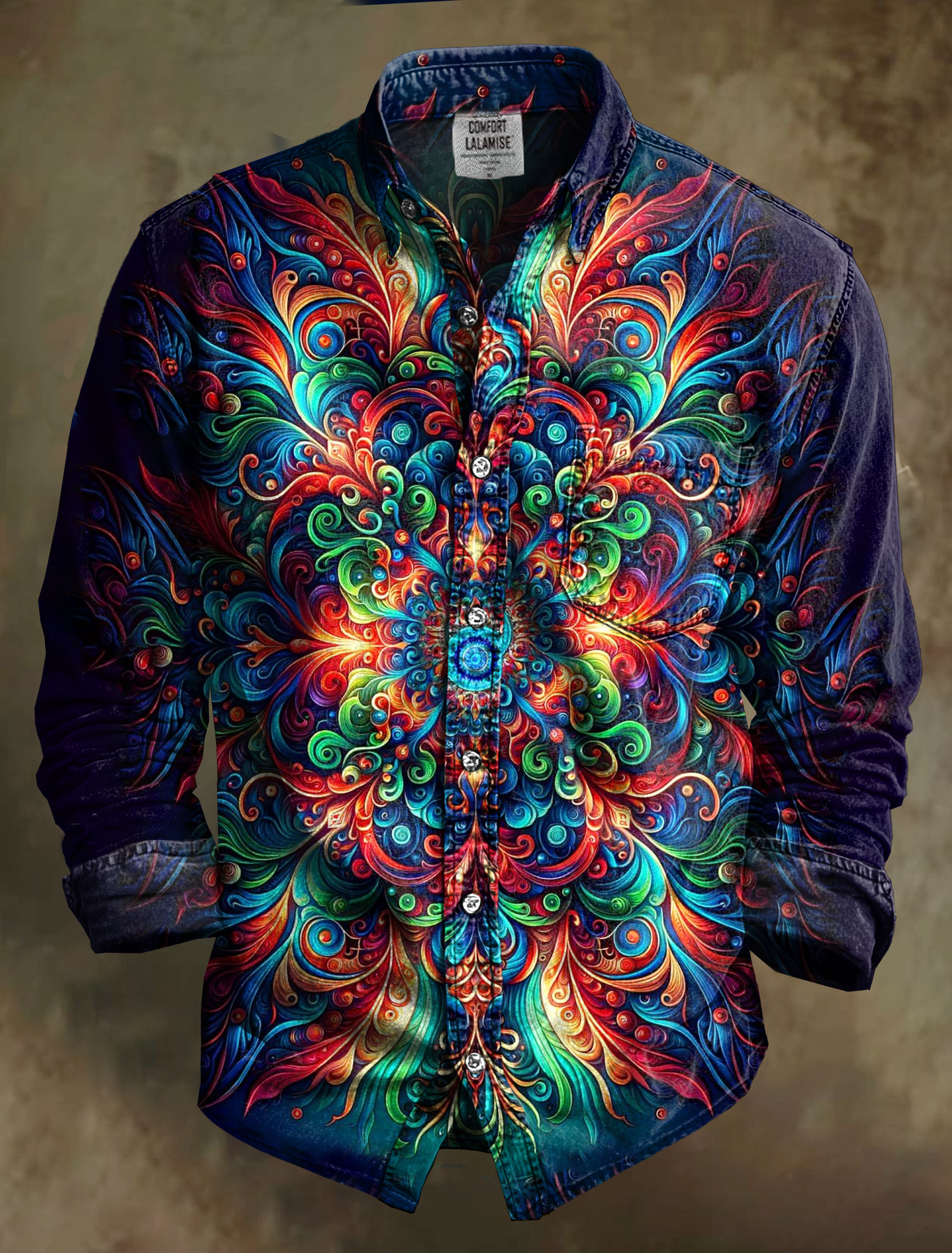 Fancy Abstrct Art Print 100% Cotton Long Sleeve Shirt