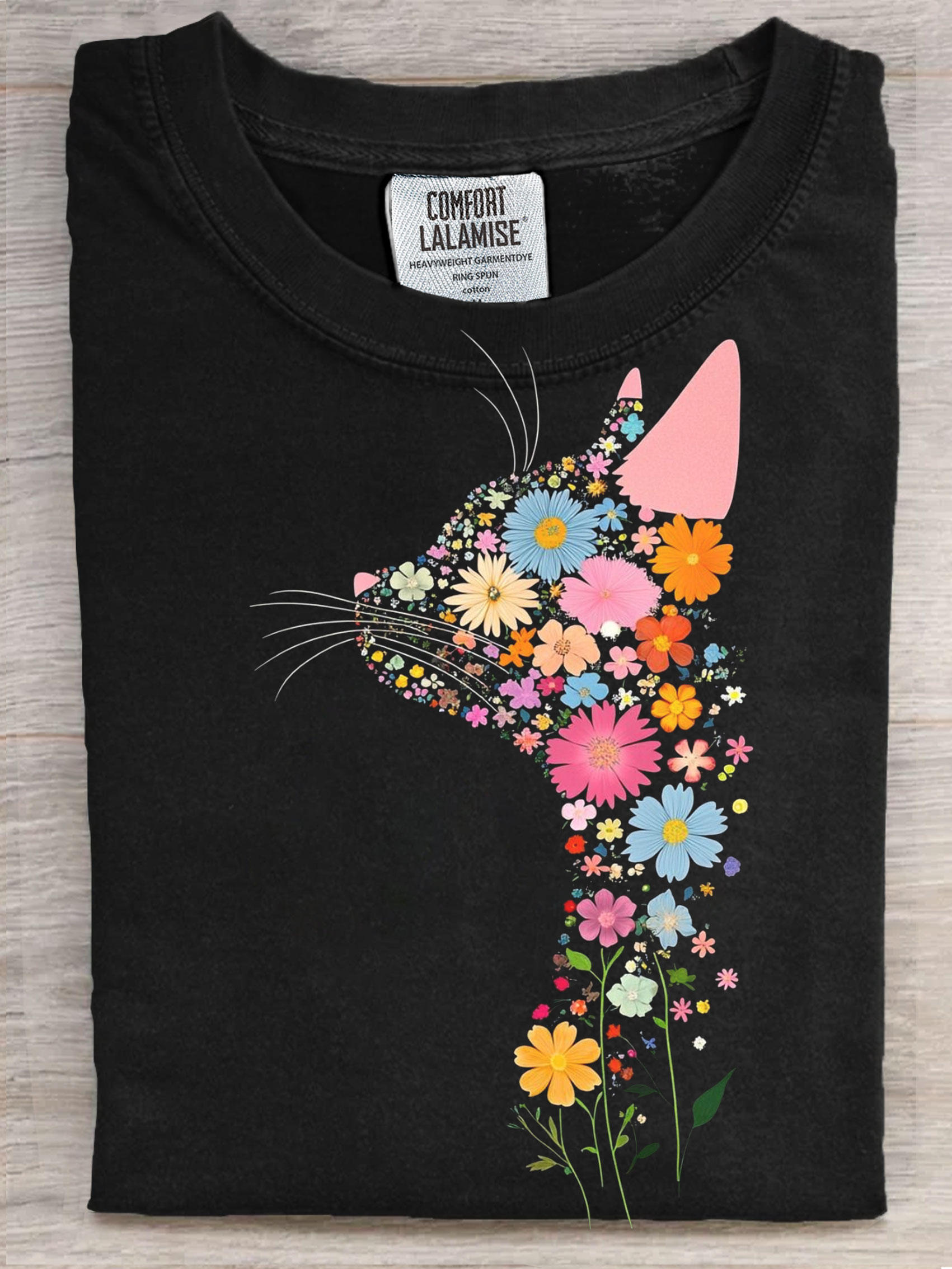 Flower Cat Art Print Casaul Short Sleeve T-shirt
