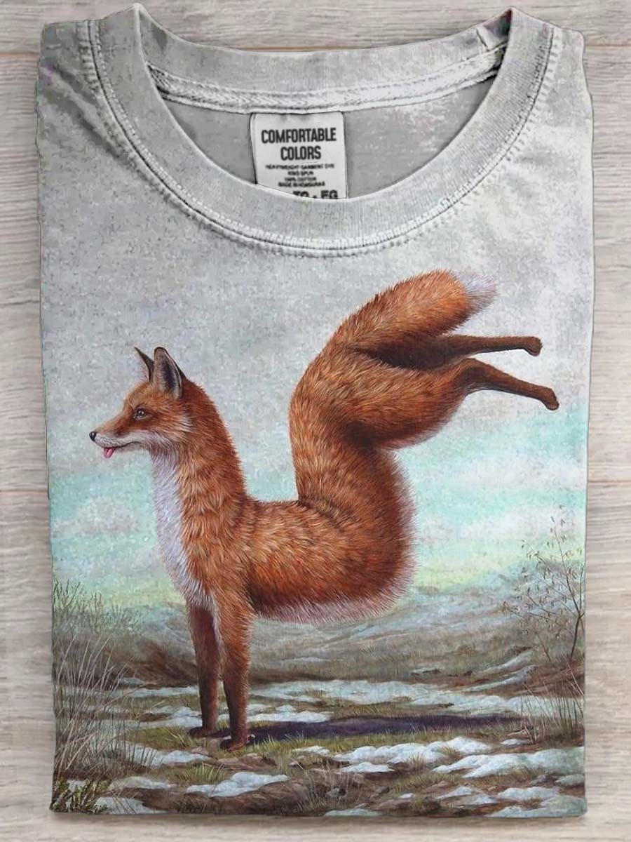 Funny Fox Print Casual Short Sleeve T-Shirt