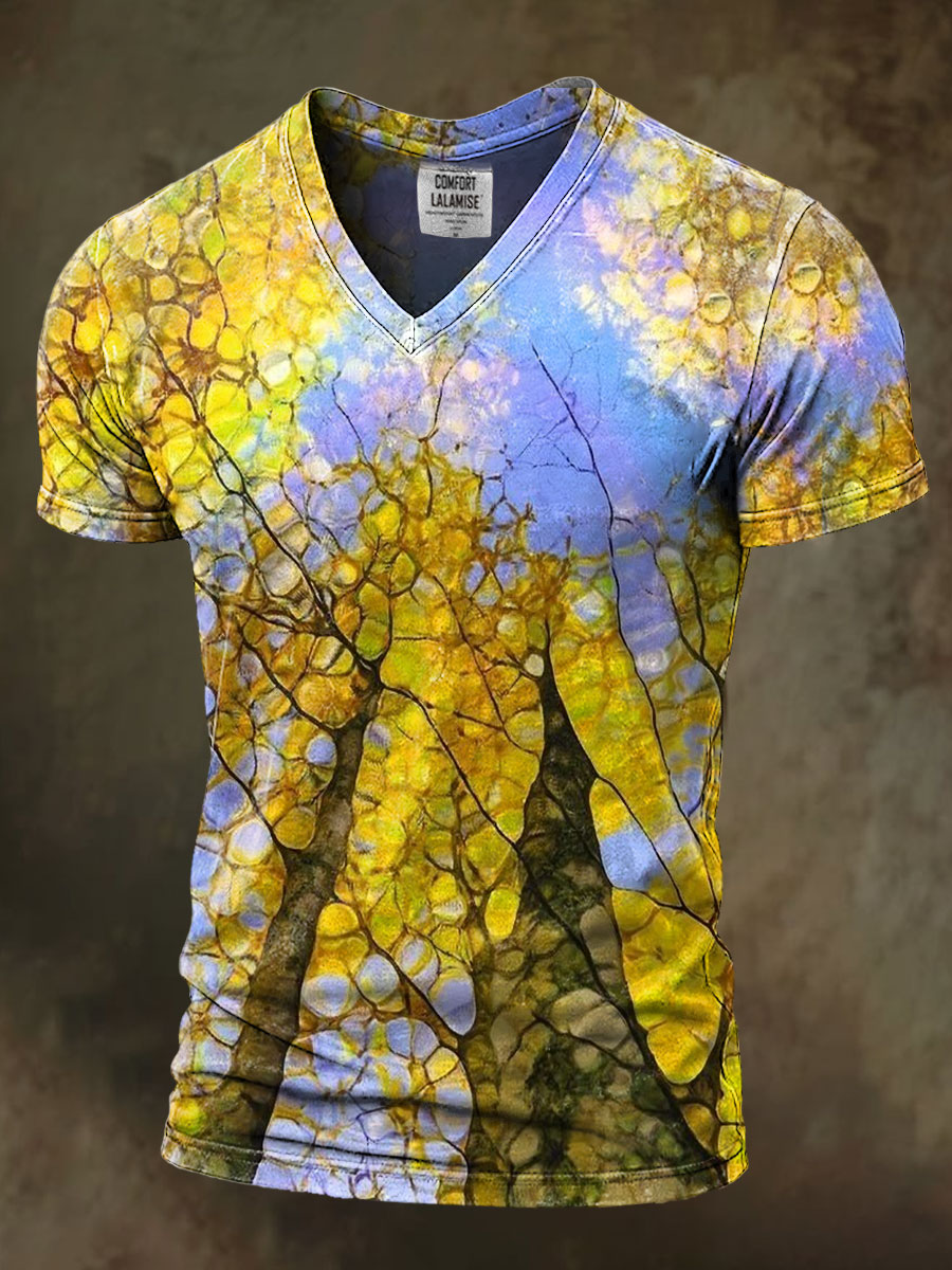 White Birch Forest Art Print Casaul Short Sleeve V-neck T-shirt