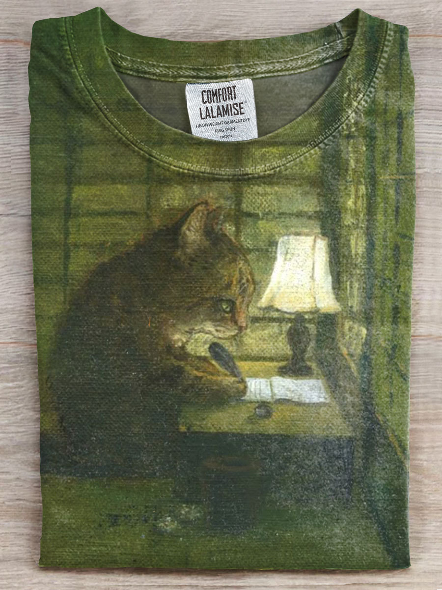 Cute Cat Print Casual T-shirt