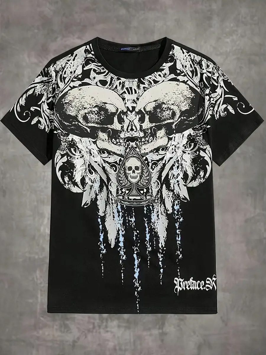 Retro Dark Halloween Skull Art Print T-shirt