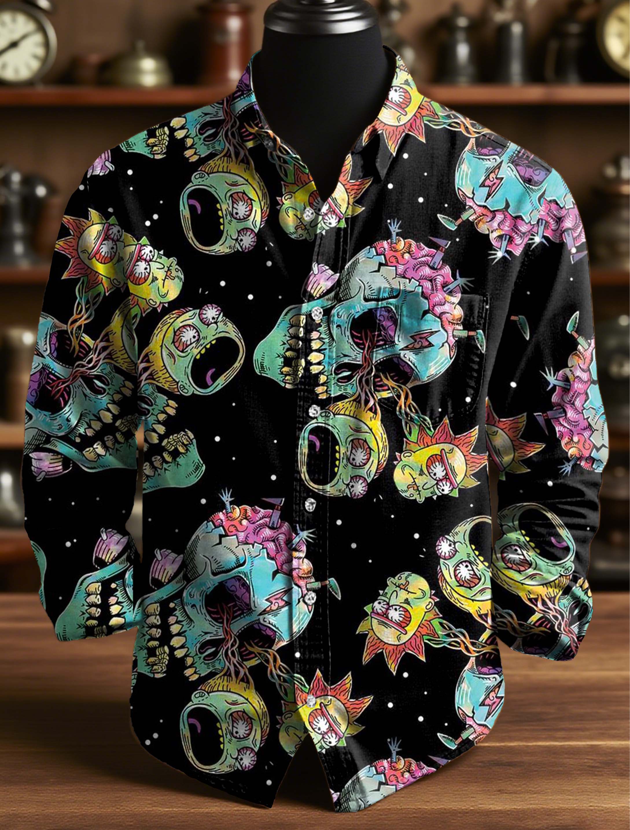 Science Grandparents Skeleton Abstract Art Print 100% Cotton Long Sleeve Shirt