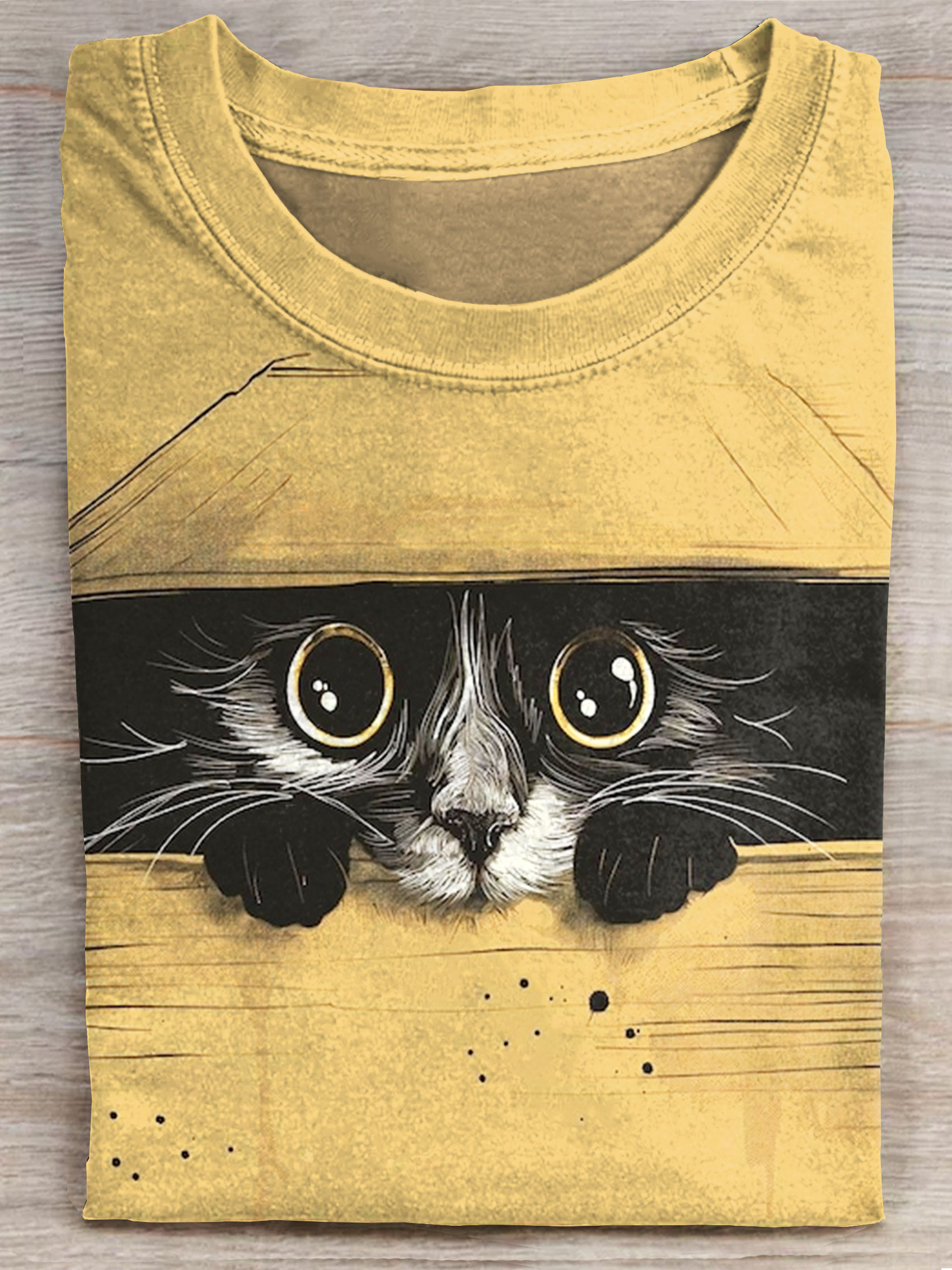 Cute Black Cat Art Print Casual Short Sleeve T-Shirt