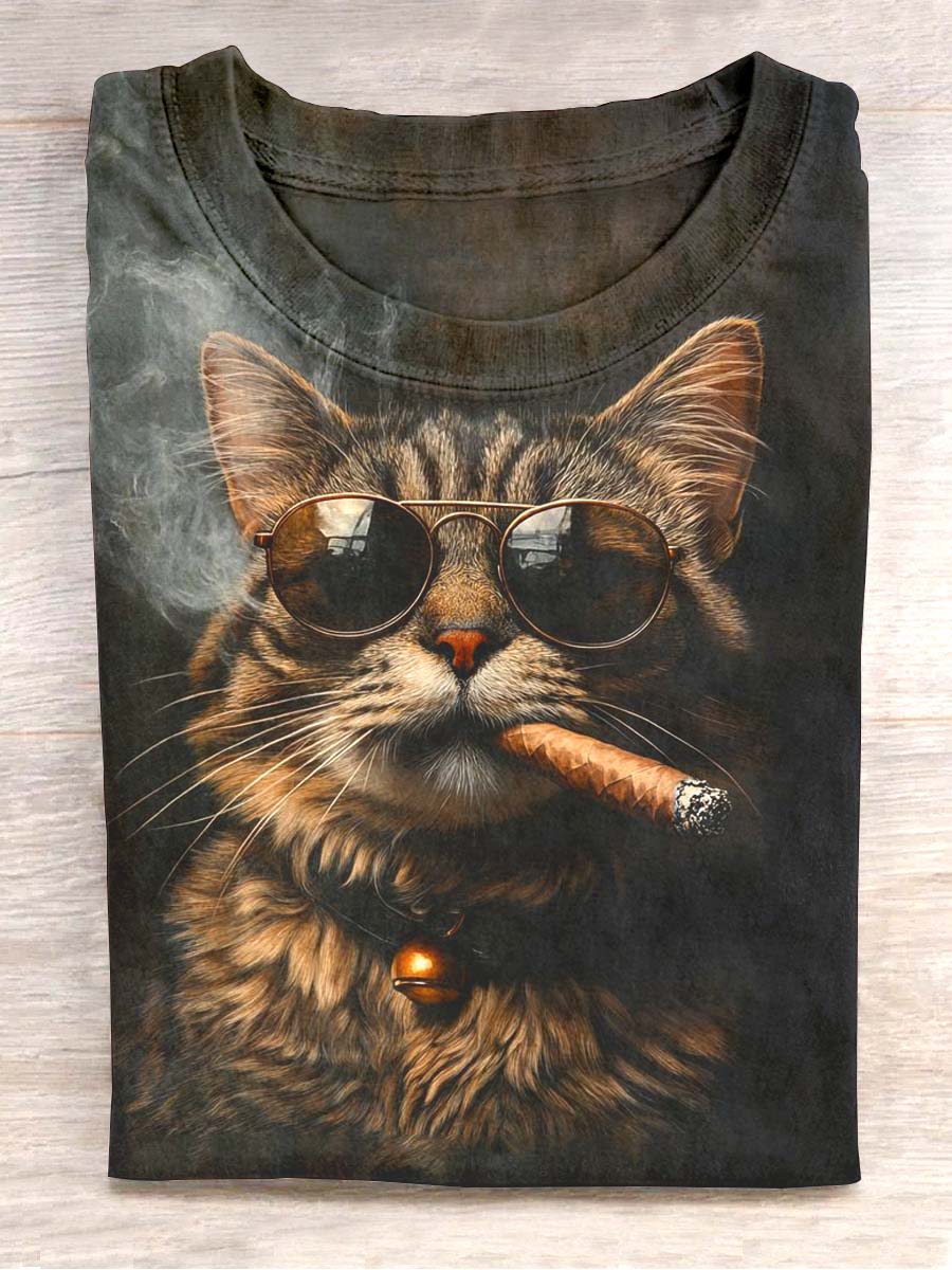 Unisex Funny Cat Print Casual T-Shirt