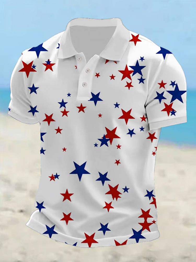 Men's Fashionable Casual Independence Day Star Print Polo