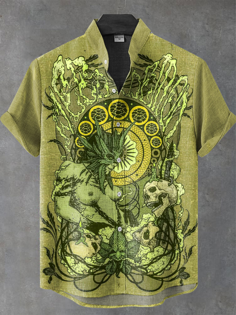 Vintage Fancy Art Print Casual 100% Cotton Shirt