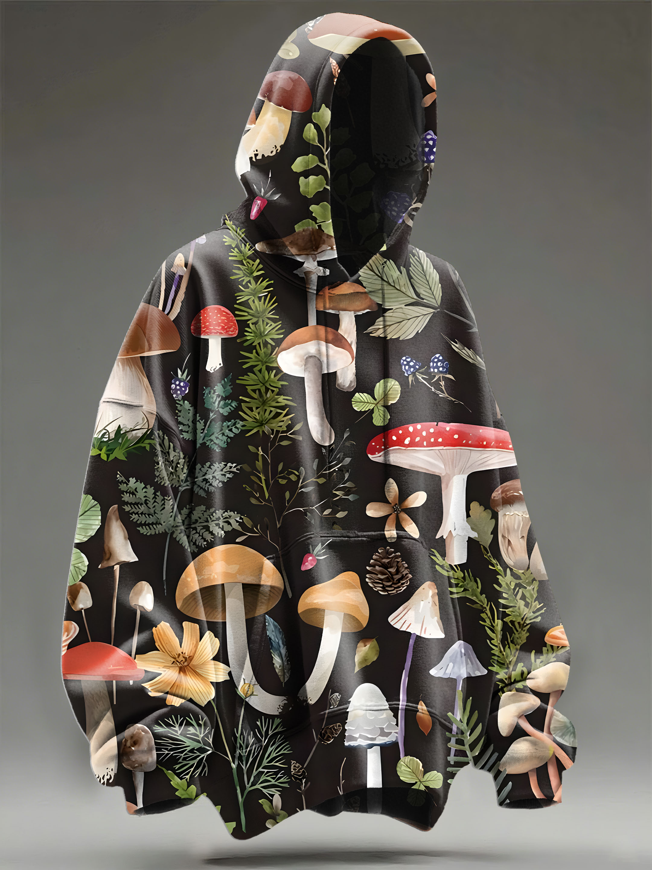 Retro Mushrooms Art Print Casual Hoodie Sweatshirt