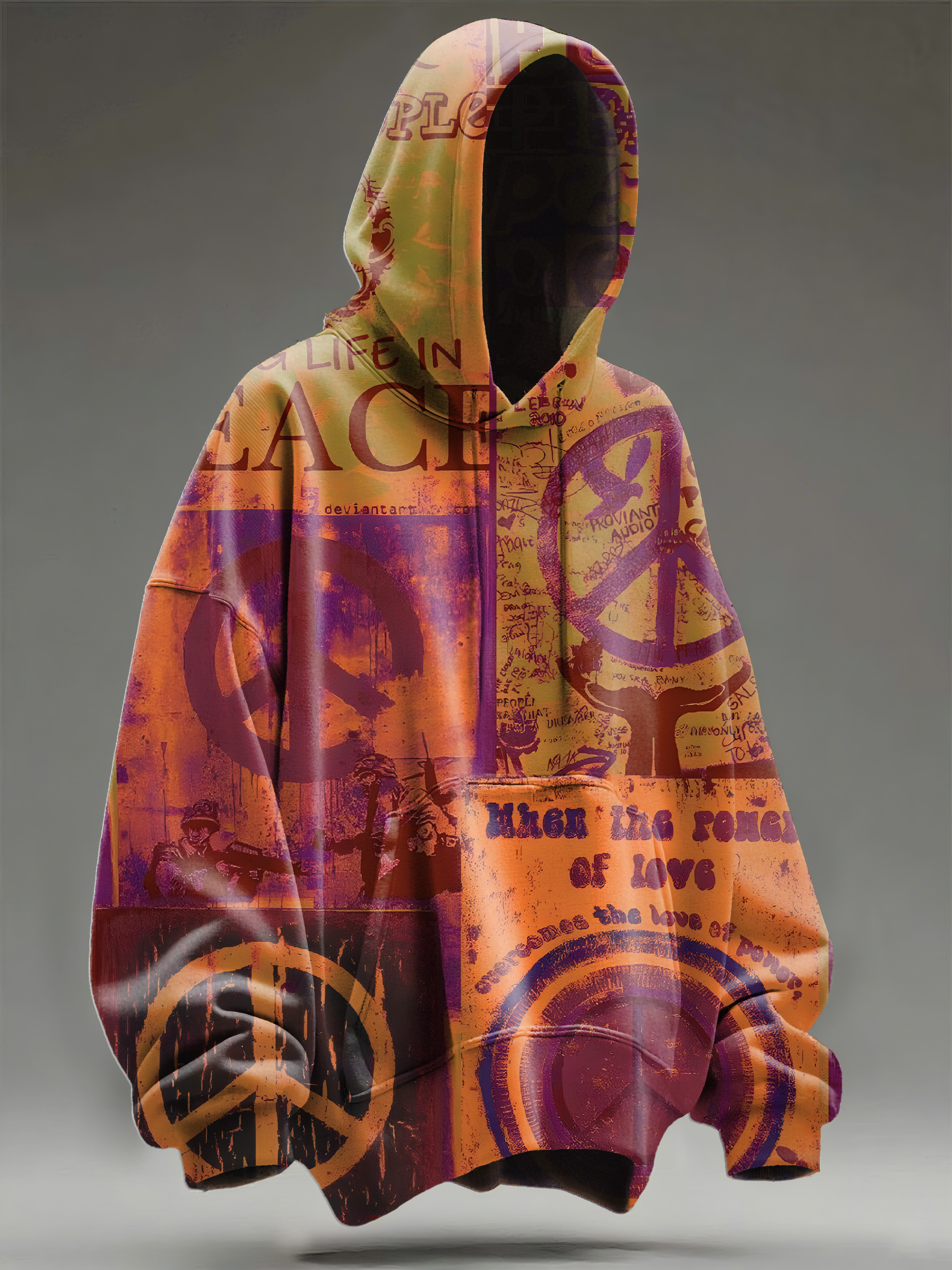 Vintage Multicolor Hippie Art Print Casual Hoodie Sweatshirt