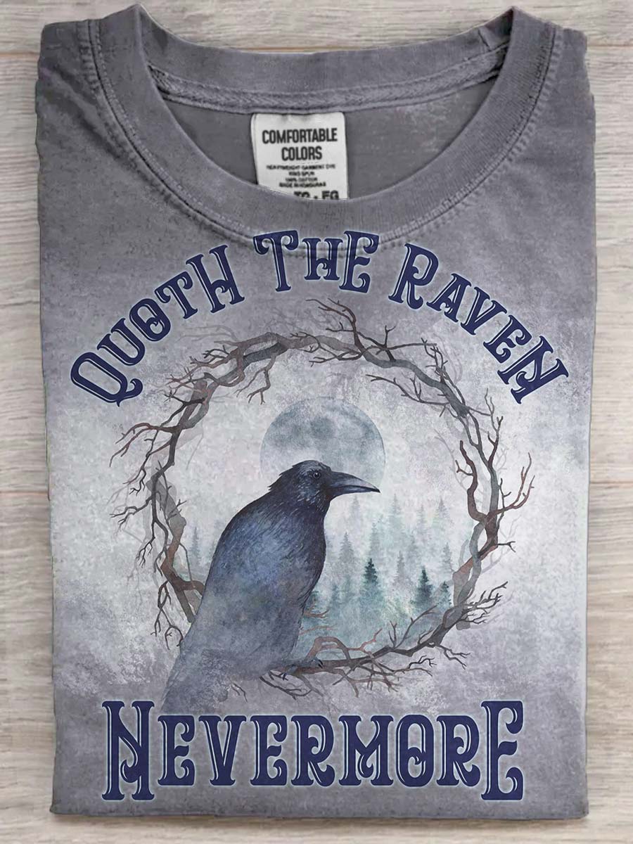 Halloween Raven Print Casual Short Sleeve T-Shirt