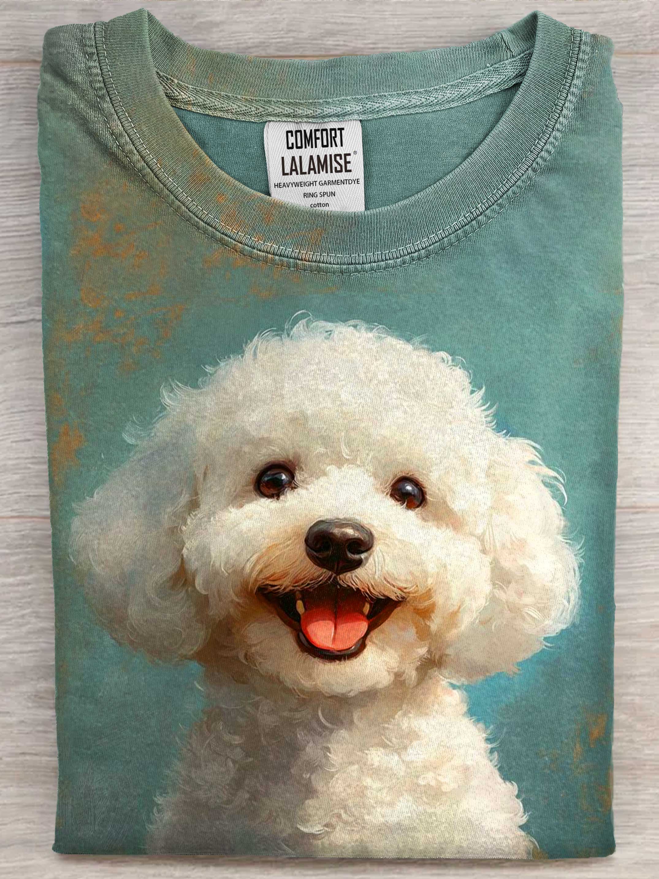 Happy Dog Art Print Casual Short Sleeve T-shirt