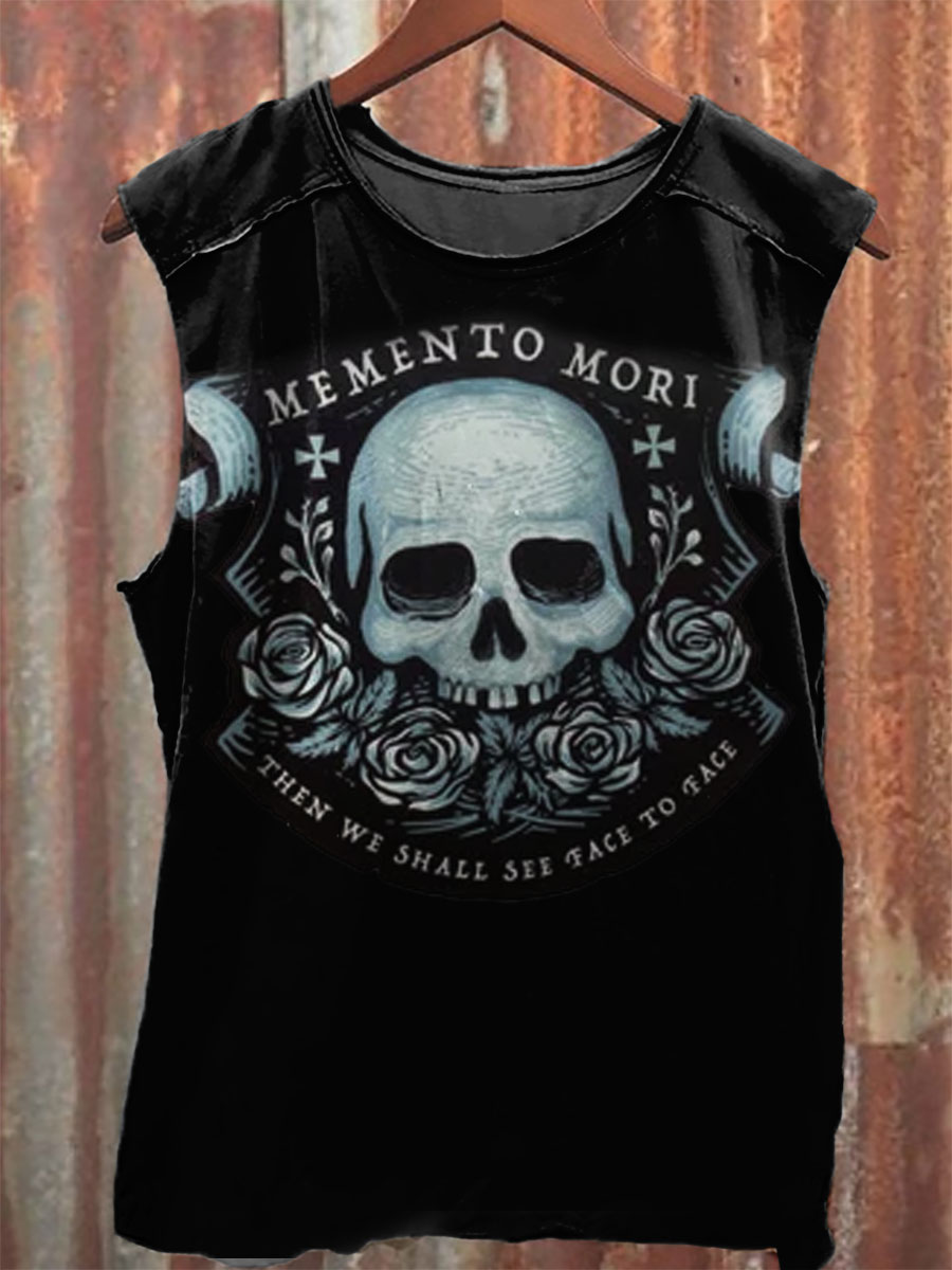 Memento Mori Vintage Print 100% Cotton Casual Tank Top