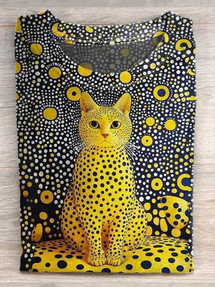 Gorgeous Polka Dot Cat Art Illustration Casual T-Shirt