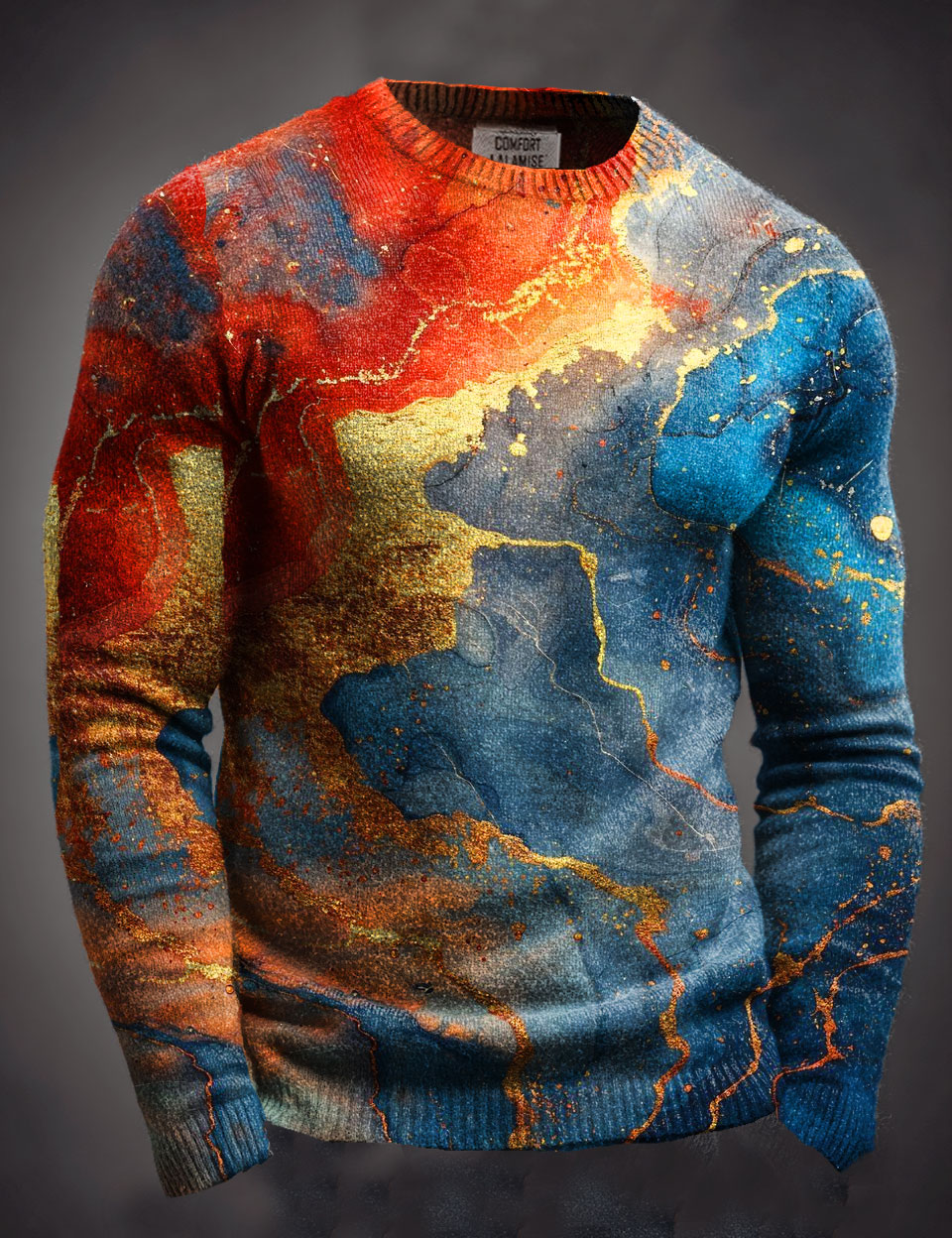 Multicolor  Abstrct Art Print Knit Pullover Casual Long Sweater