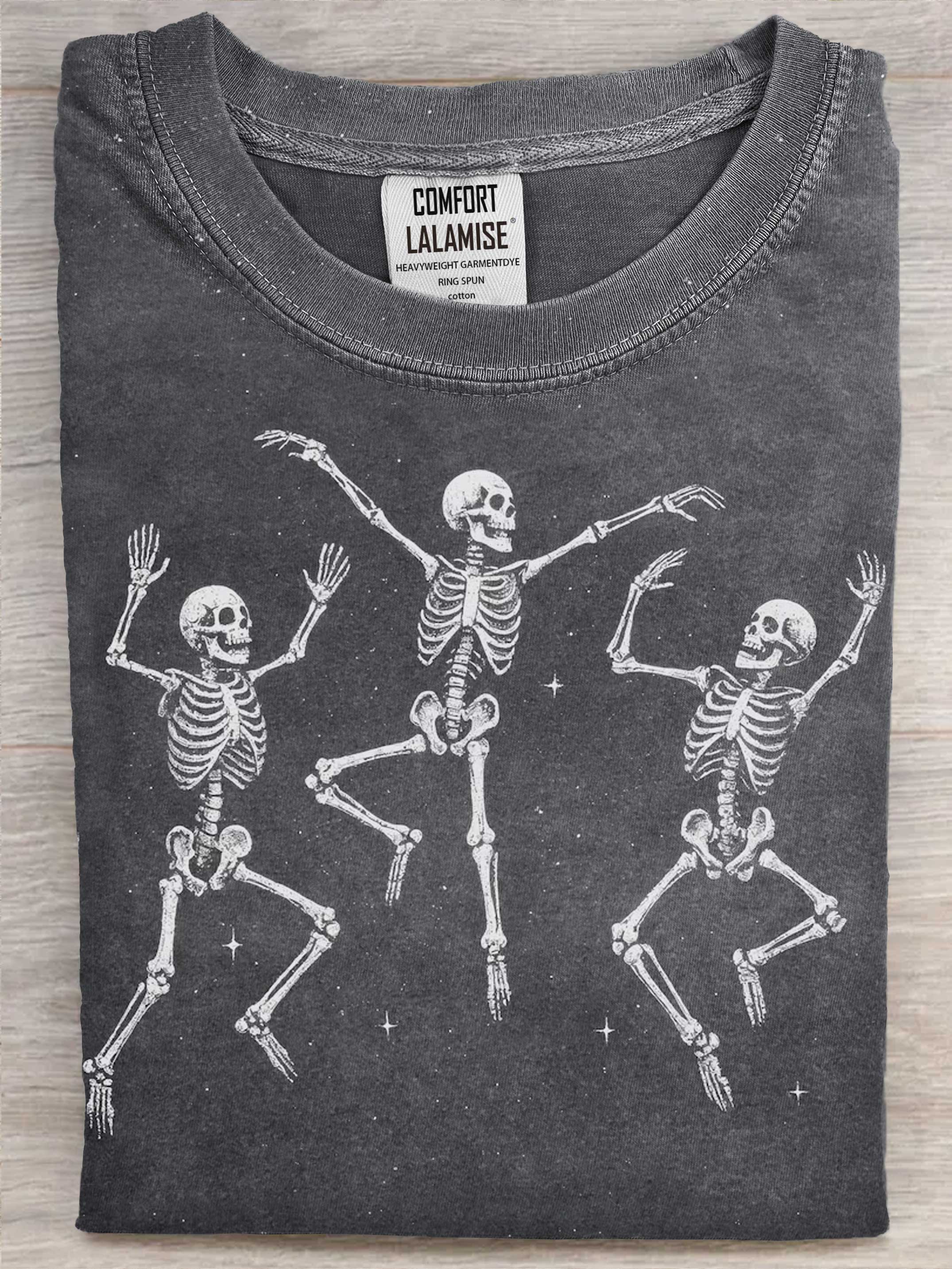 Halloween Dancing Skeletons Art Print Causal Cotton Short Sleeve T-shirt