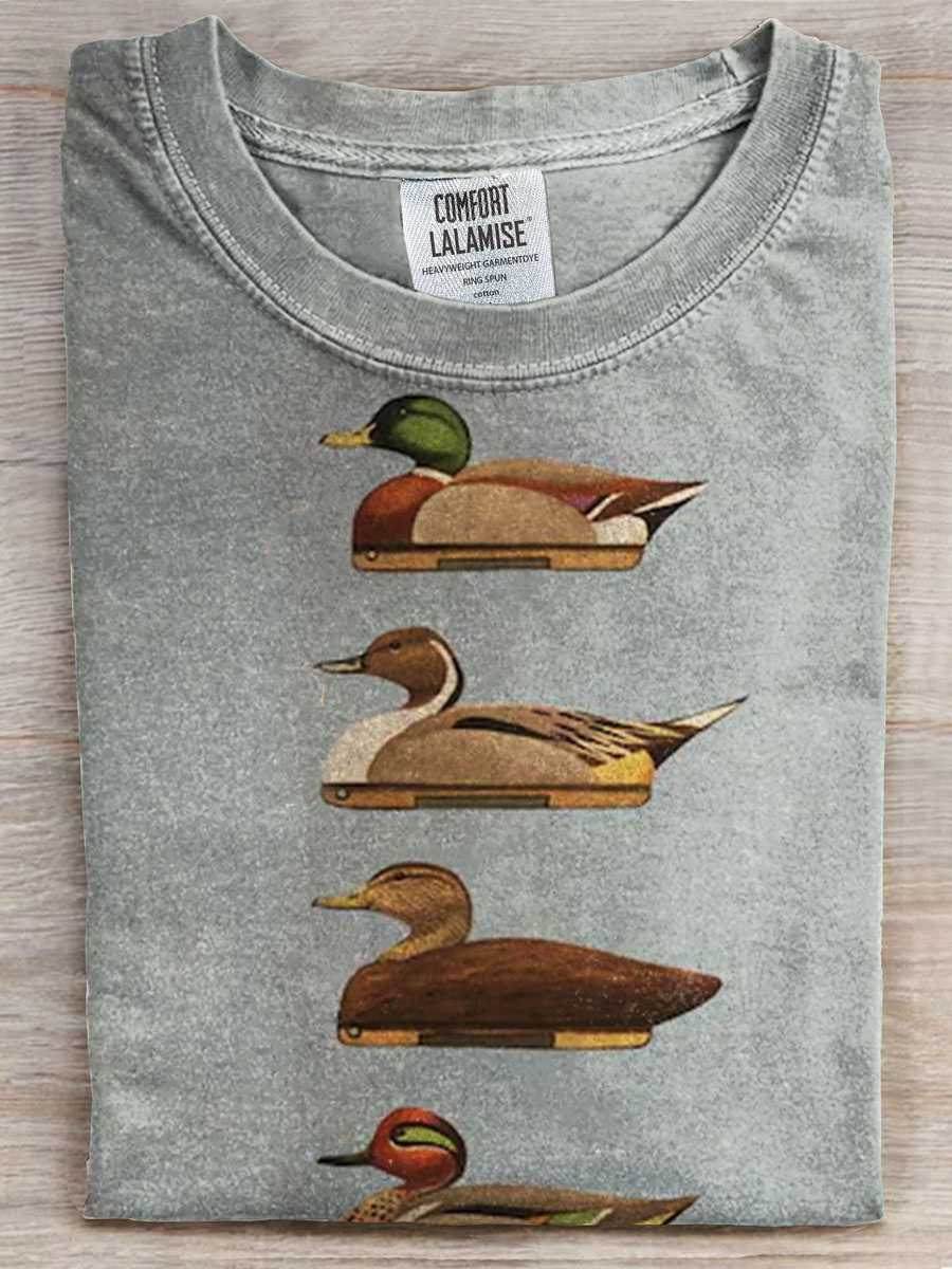 Vintage Duck Print Casual T-shirt