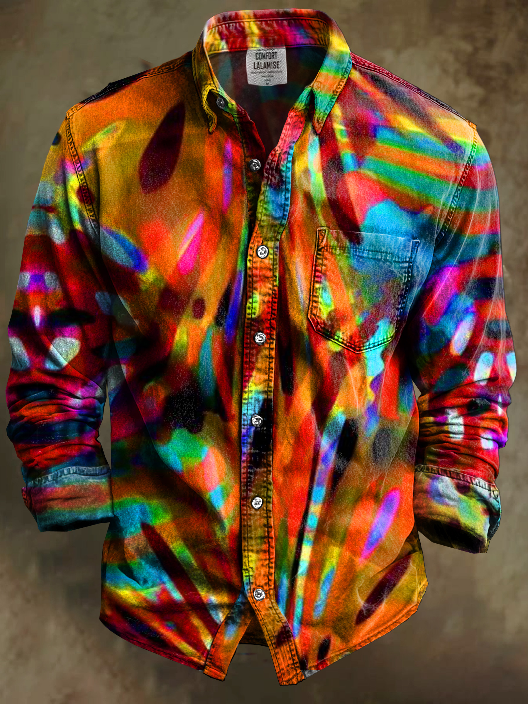 Vintage Abstract Rainbow Texture Art Print 100% Cotton Long Sleeve Shirt