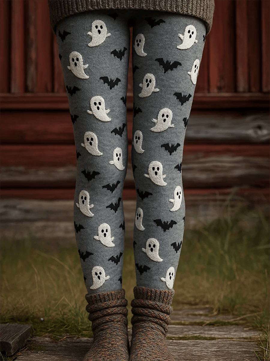 Women's Casual Retro Halloween Ghost Bat Cute Print Leggings