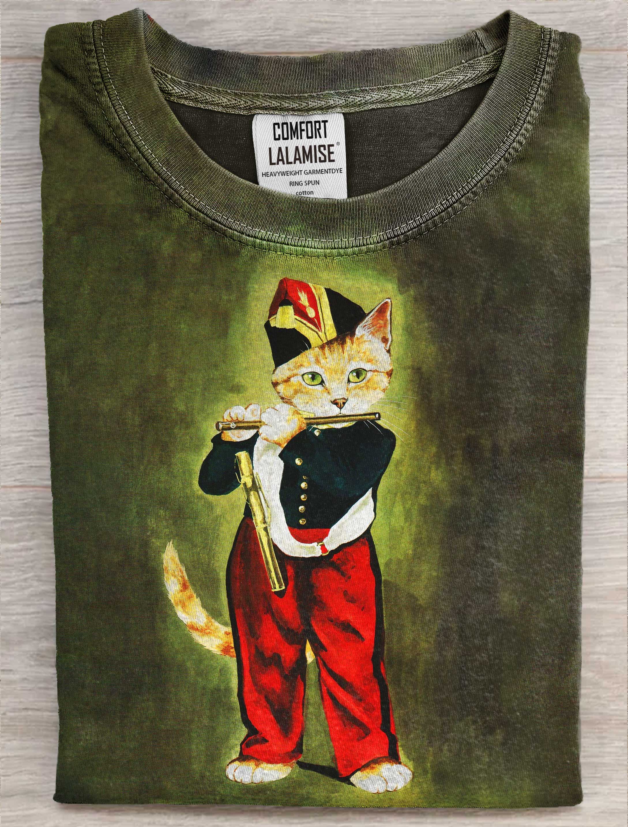 Retro Cat Casaul Art Print Short Sleeve T-shirt