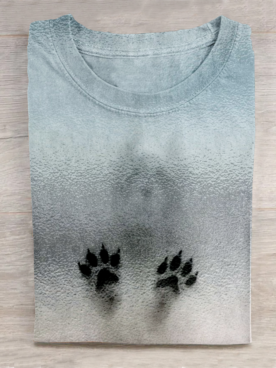 Dog Art Print Crew Neck T-shirt