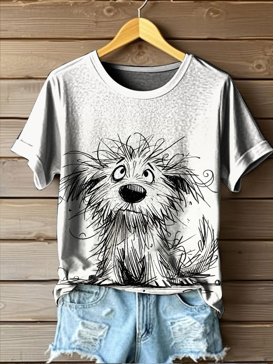 Art Dog Print Casual T-shirt