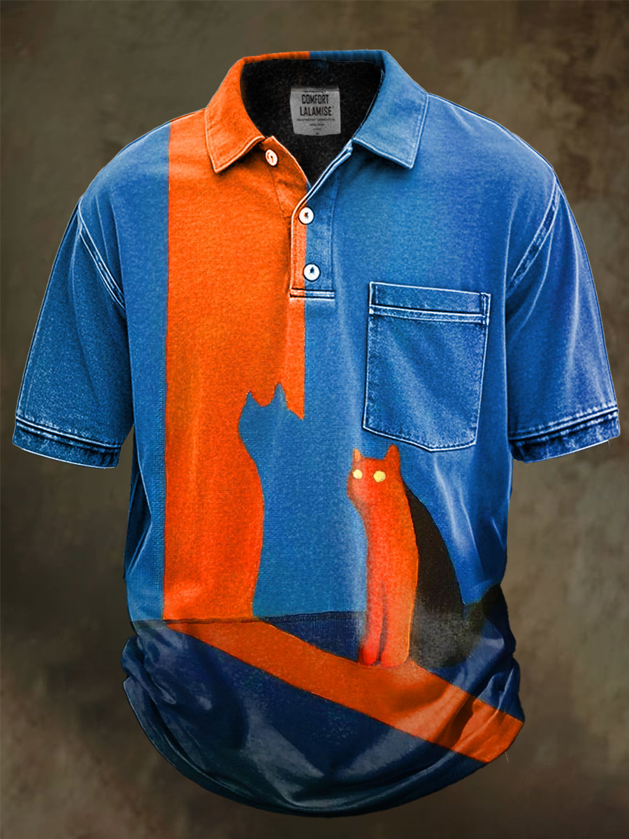 Funny Cat Art Print Casual Cotton Polo Shirt