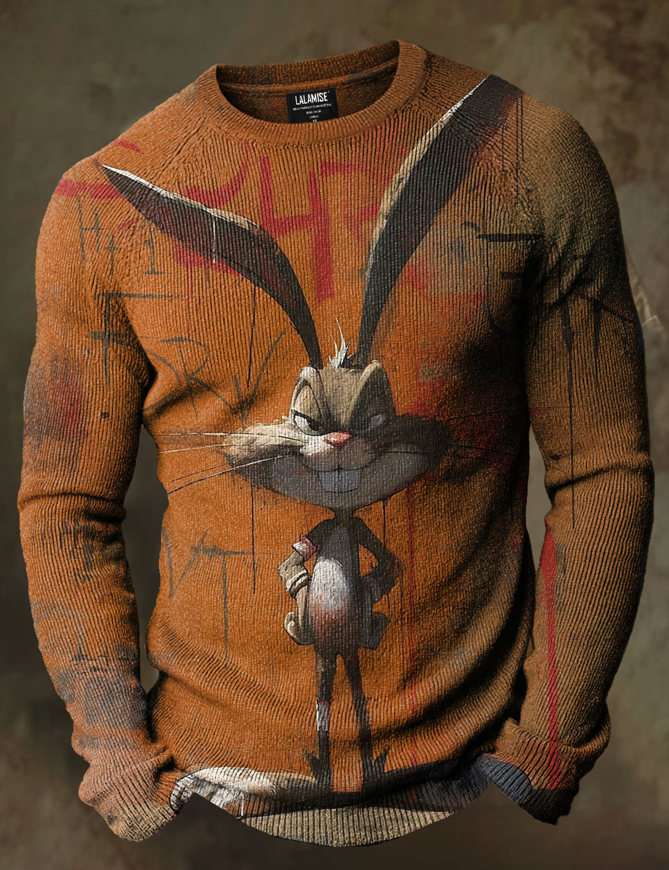 Funny Rabbit Art Print Causal Long Sleeve Cozy Knit Pullover Sweater