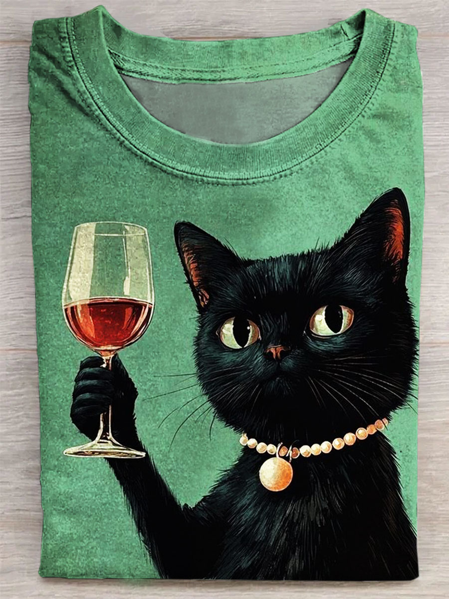 Funny Cat Print Casual T-shirt