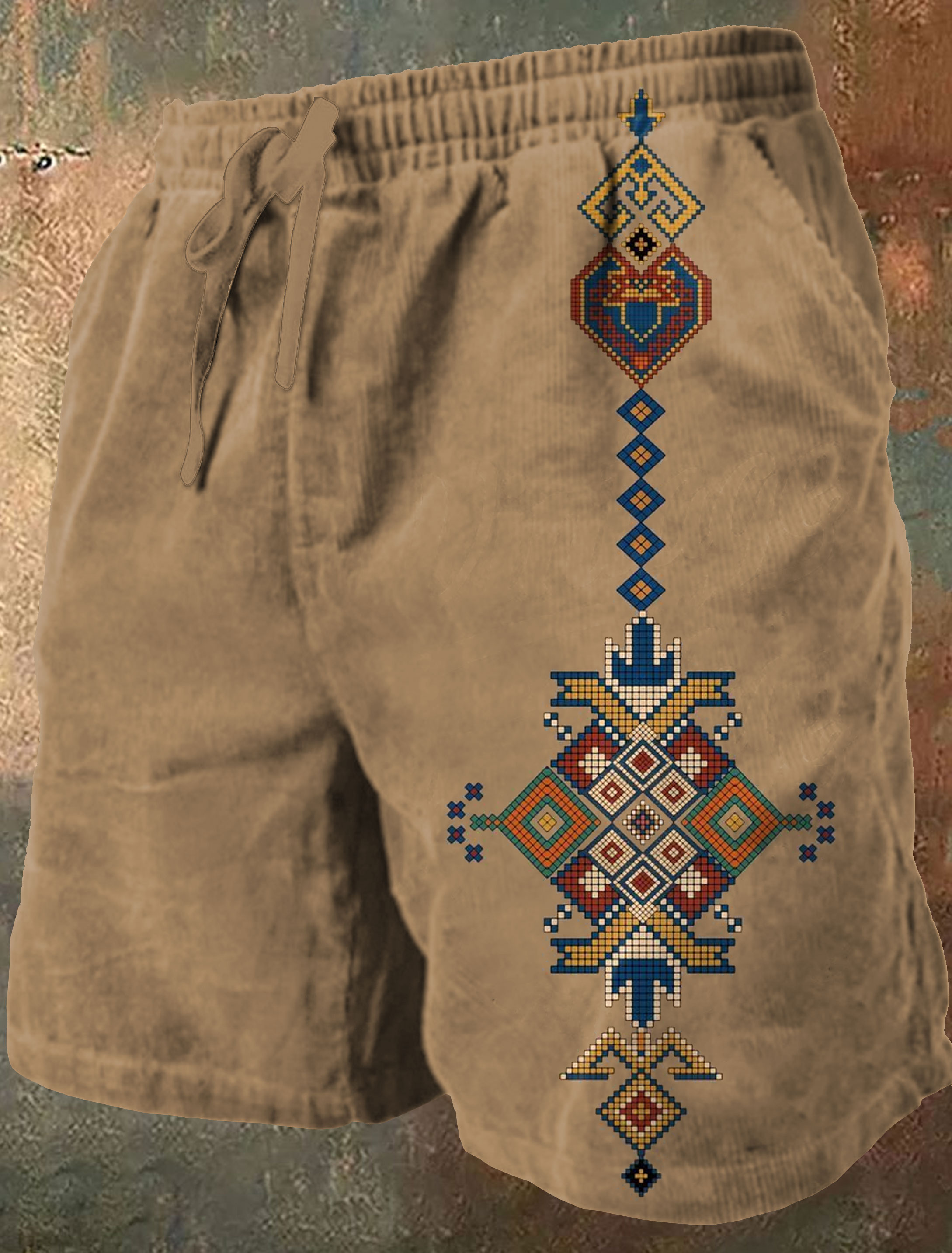 Vintage Ethnic Art Print Casual Short Pants