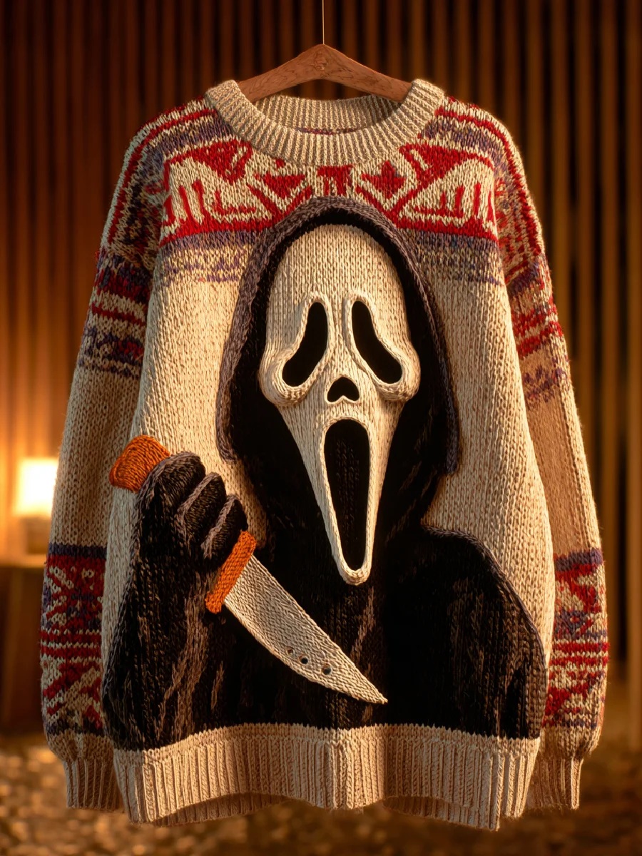 Vintage Halloween skull Art Print Knit Pullover Sweater