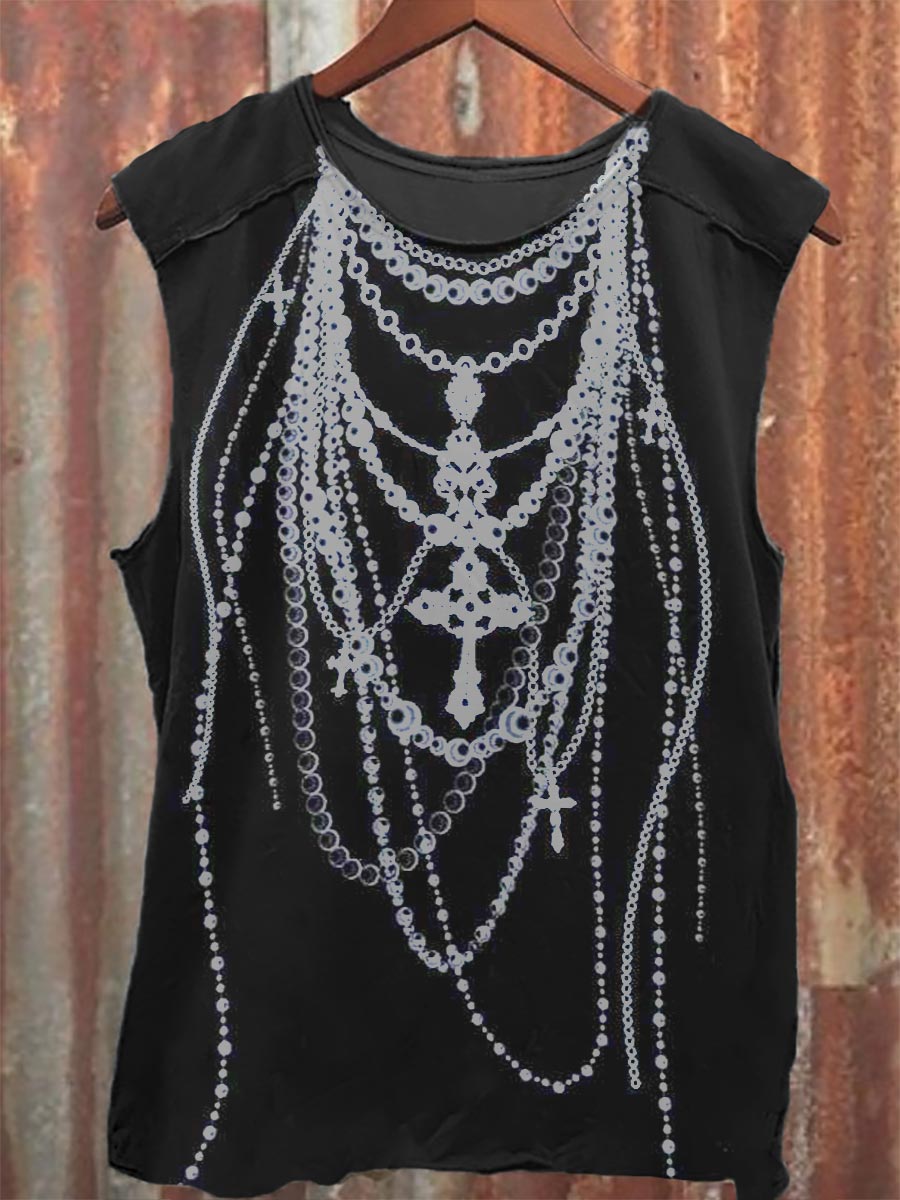 Vintage Print 100% Cotton Casual Tank Top