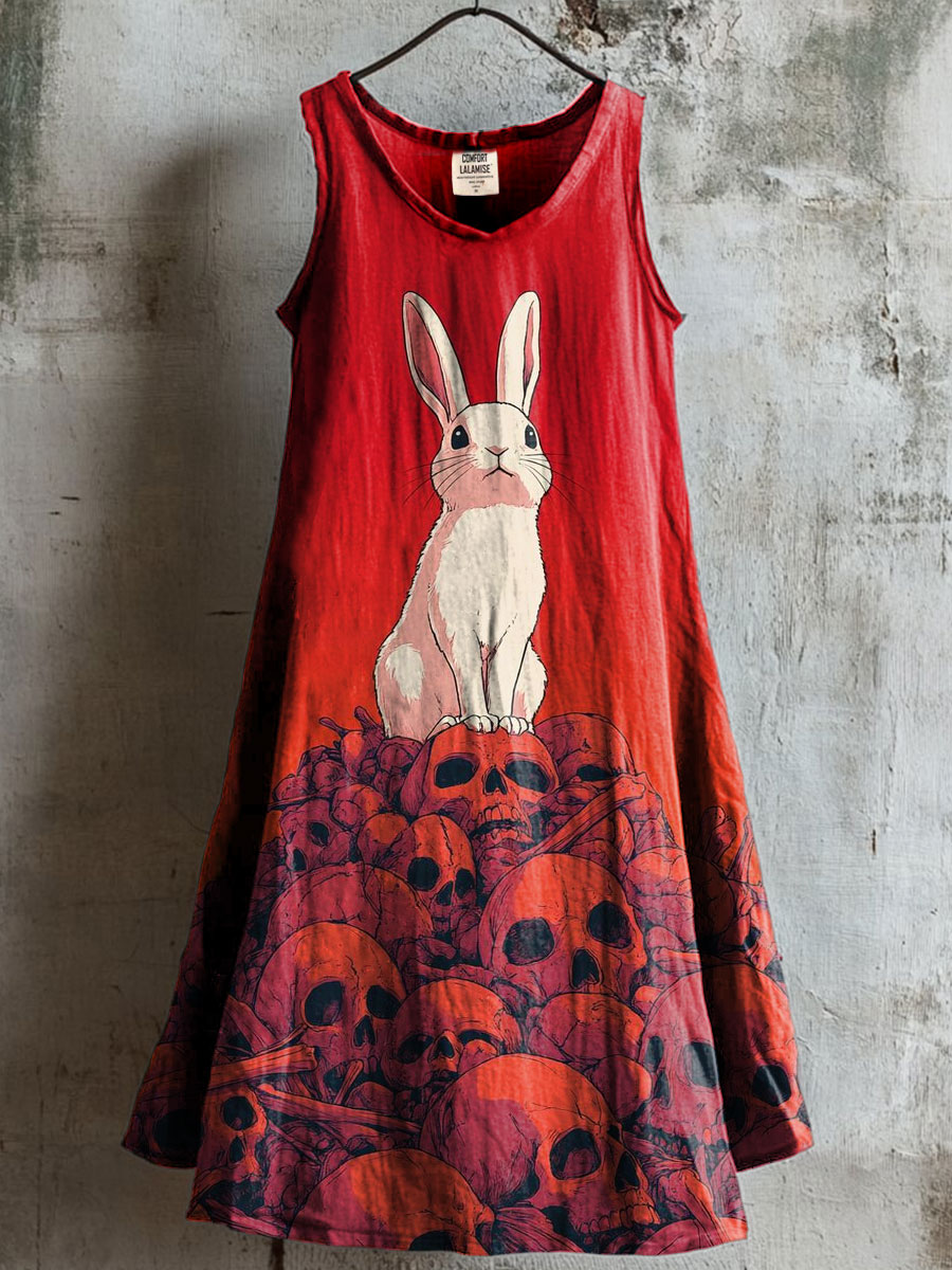 Robbite Print V-neck Pocket Cotton Dress