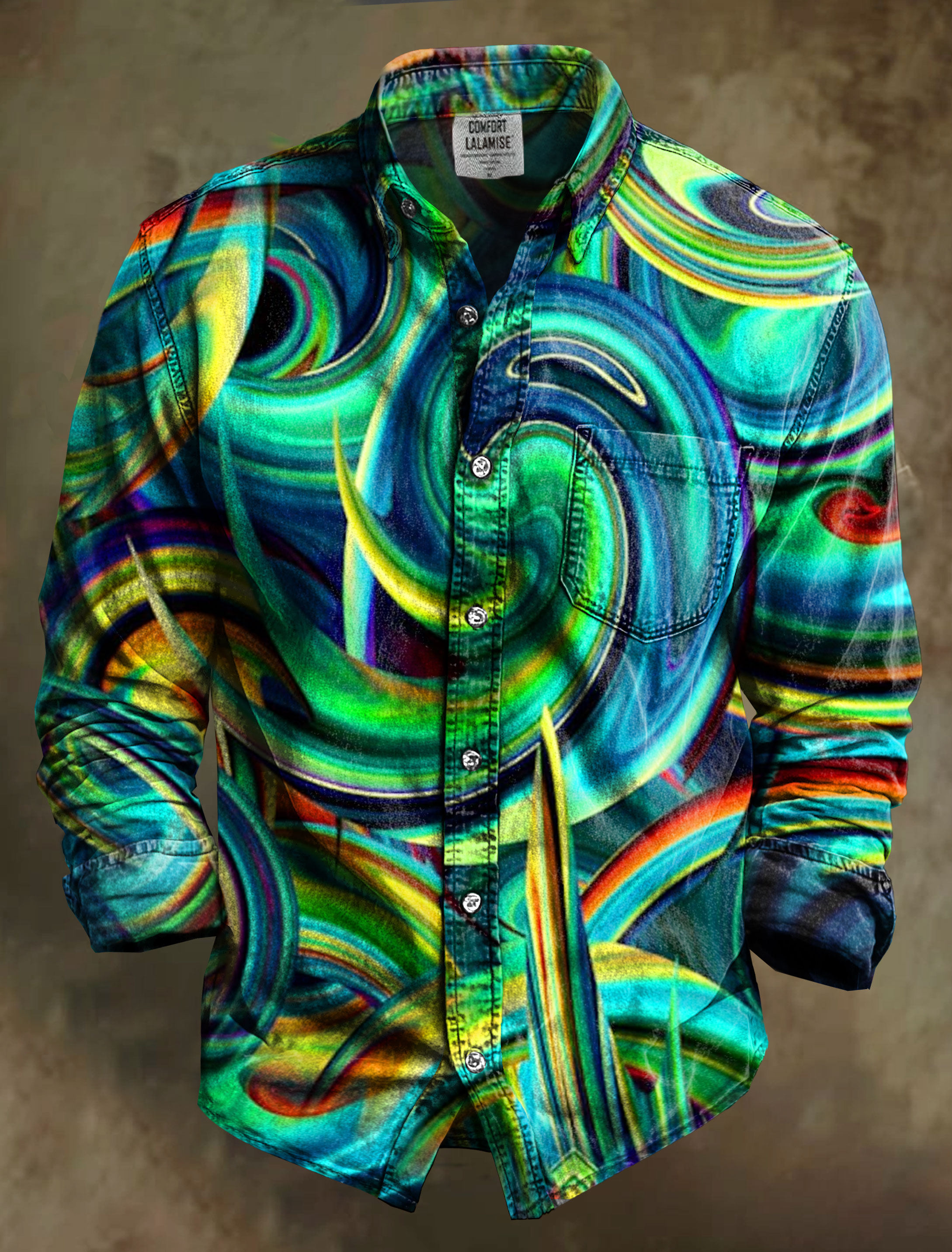 Abstrct Art Print 100% Cotton Long Sleeve Shirt