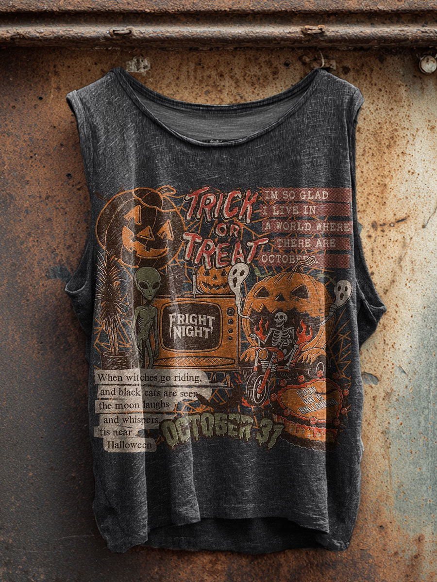 Vintage Halloween Prints 100% Cotton Casual Tank Top