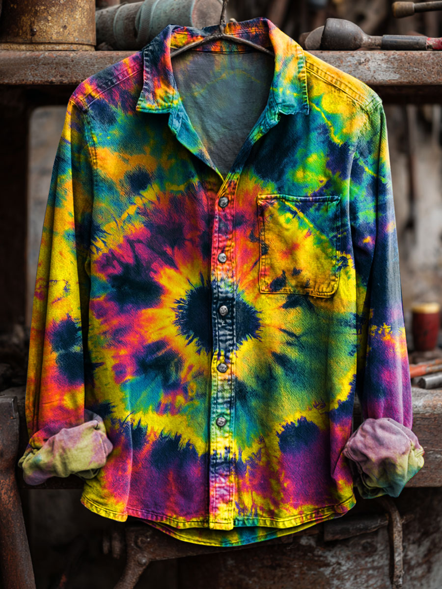 Tie-Dye Art Print 100% Cotton Long Sleeve Shirt