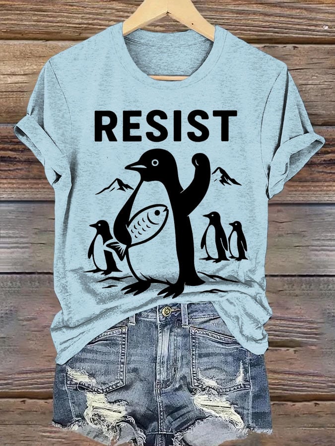 Women's Penguins Resist Printed Round Neck T-shirt