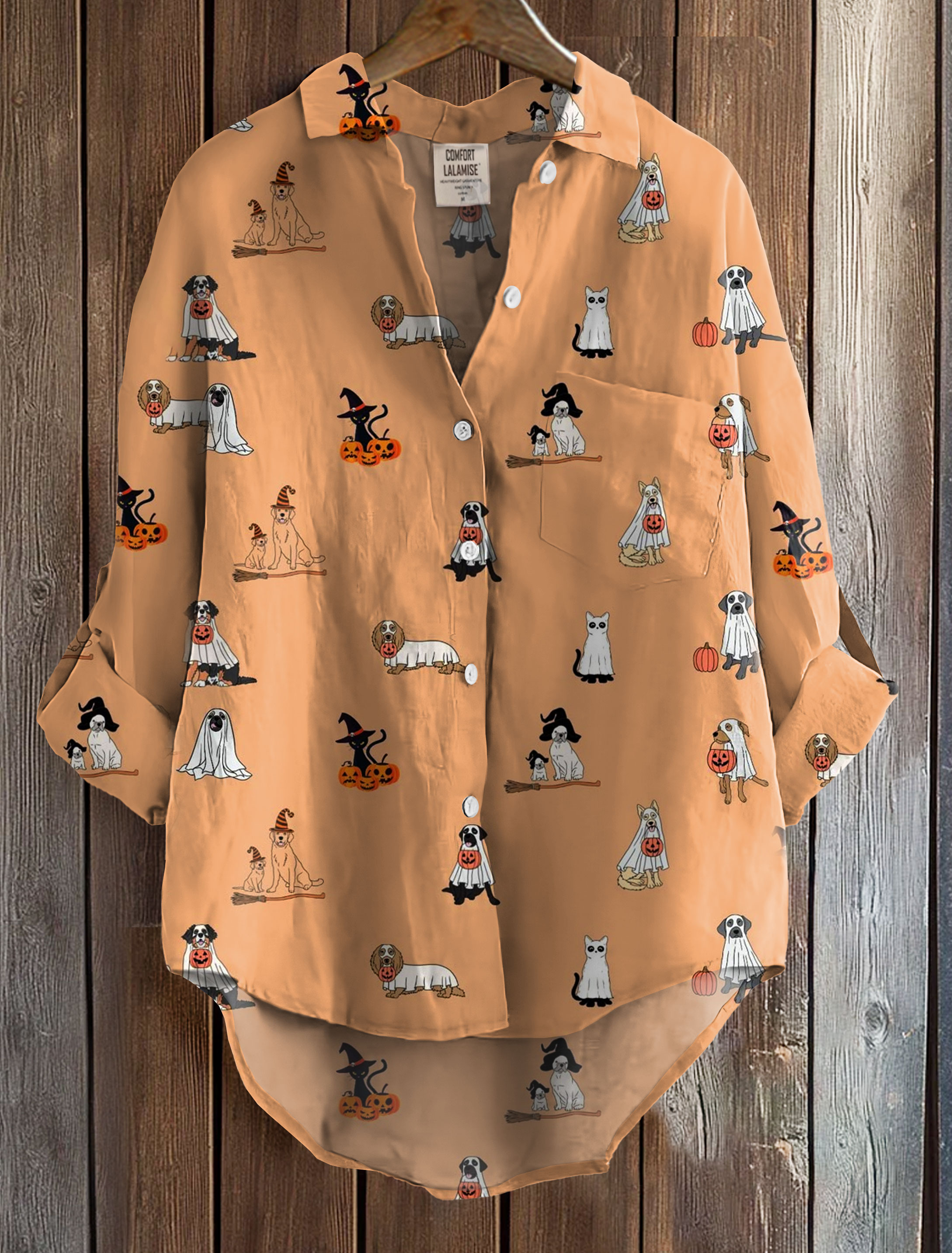 Cute Halloween Art Print Casual Cotton Shirt