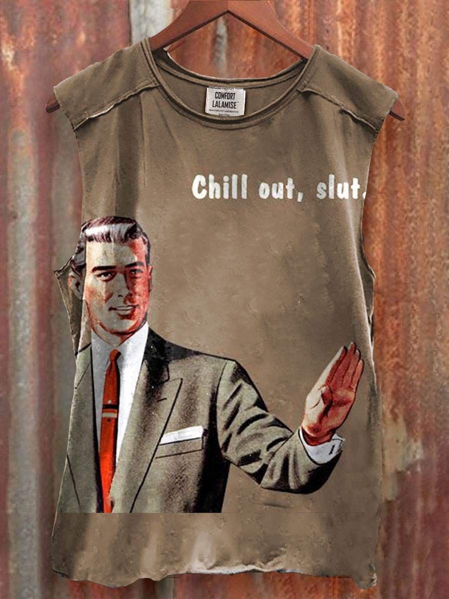 Vintage Funny Print 100% Cotton Casual Tank Top